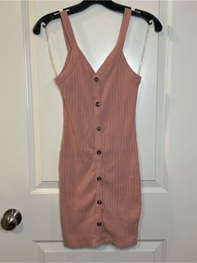 Bozzolo Mauve Pink Rib Knit Bodycon Mini Dress | Small